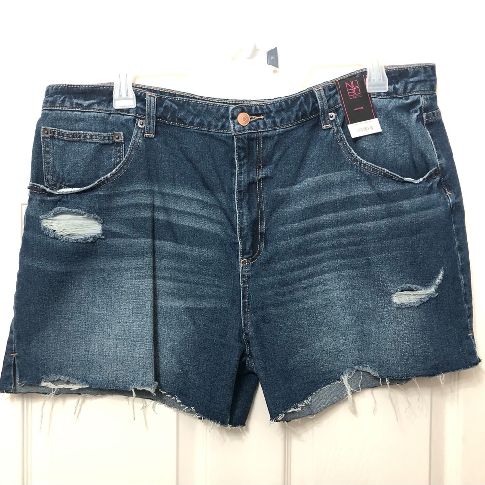 No Boundaries Blue Denim Hi Rise Distress Cutoff Jean Shorts Womens Plus Size 21